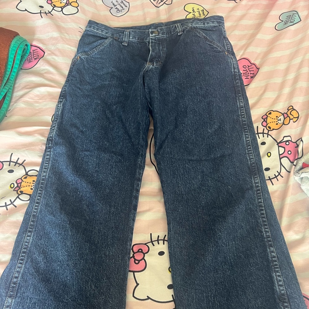 Dark wash cargo pants